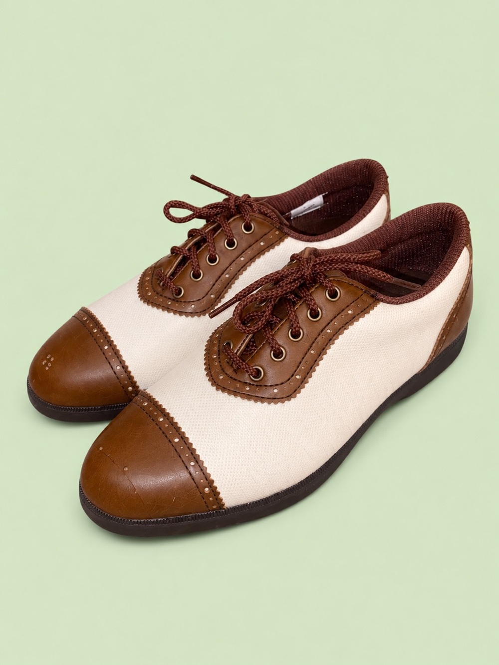 FootJoy TCX Women’s Brown Ivory Cleated Golf Shoes Saddle Style Size 7 M